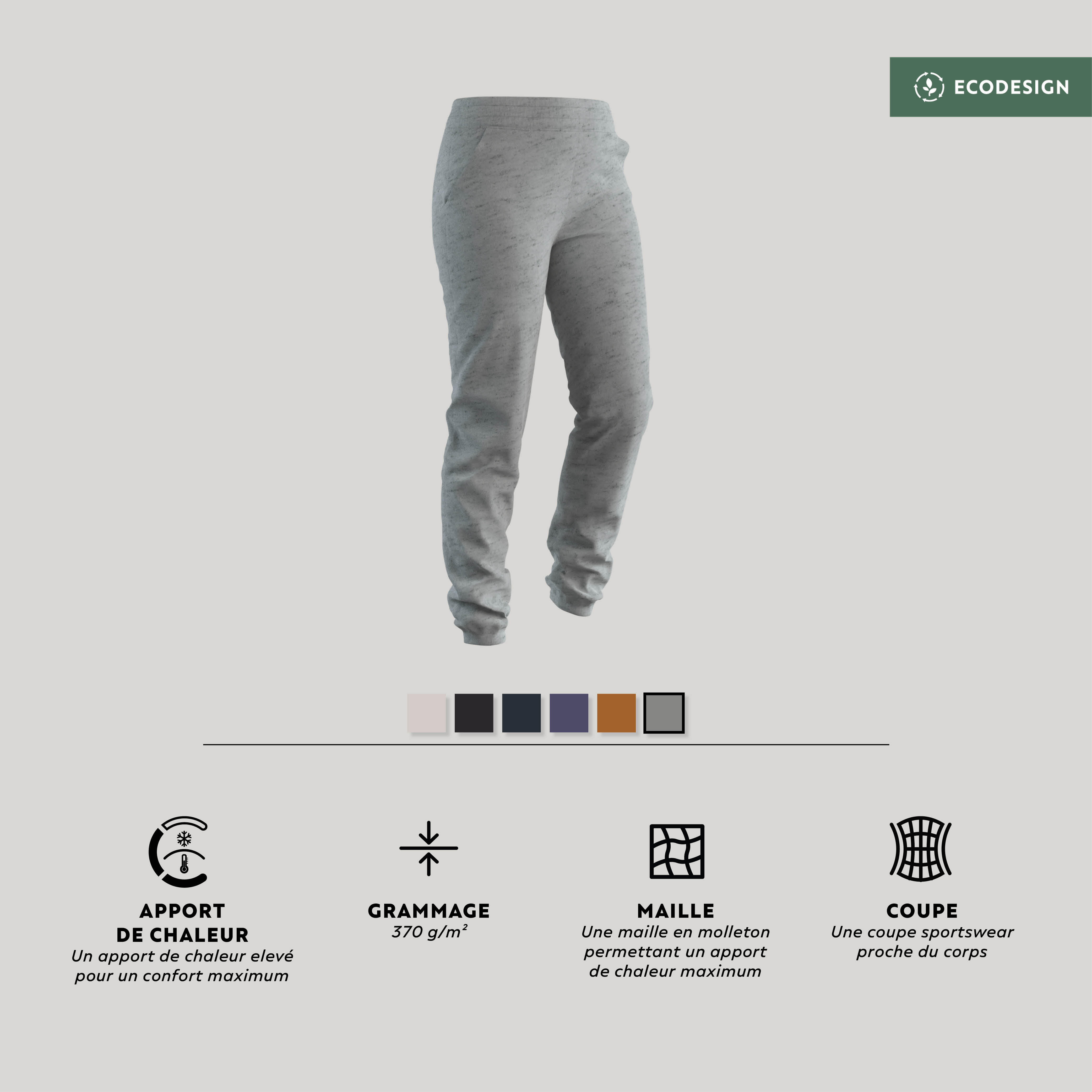 Women's Slim Fitness Jogging Bottoms 500 - Grey