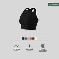 Débardeur CROP TOP Fitness Femme - 520 côtelé Noir