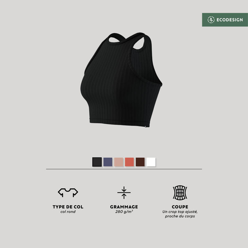 Débardeur crop top femme, noir ultra