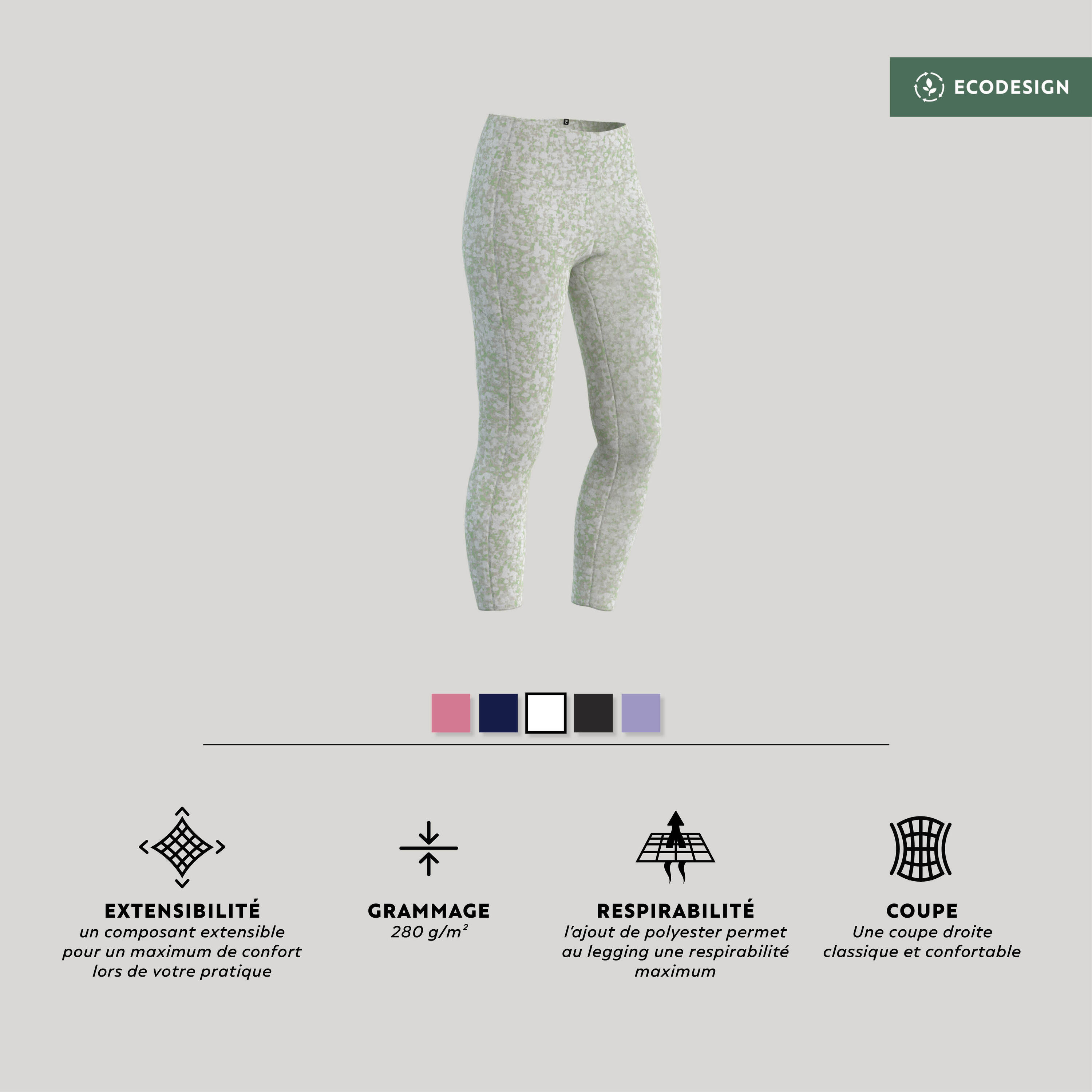 Legging Fitness Femme galbant - 520 Imprimé beige 6/6