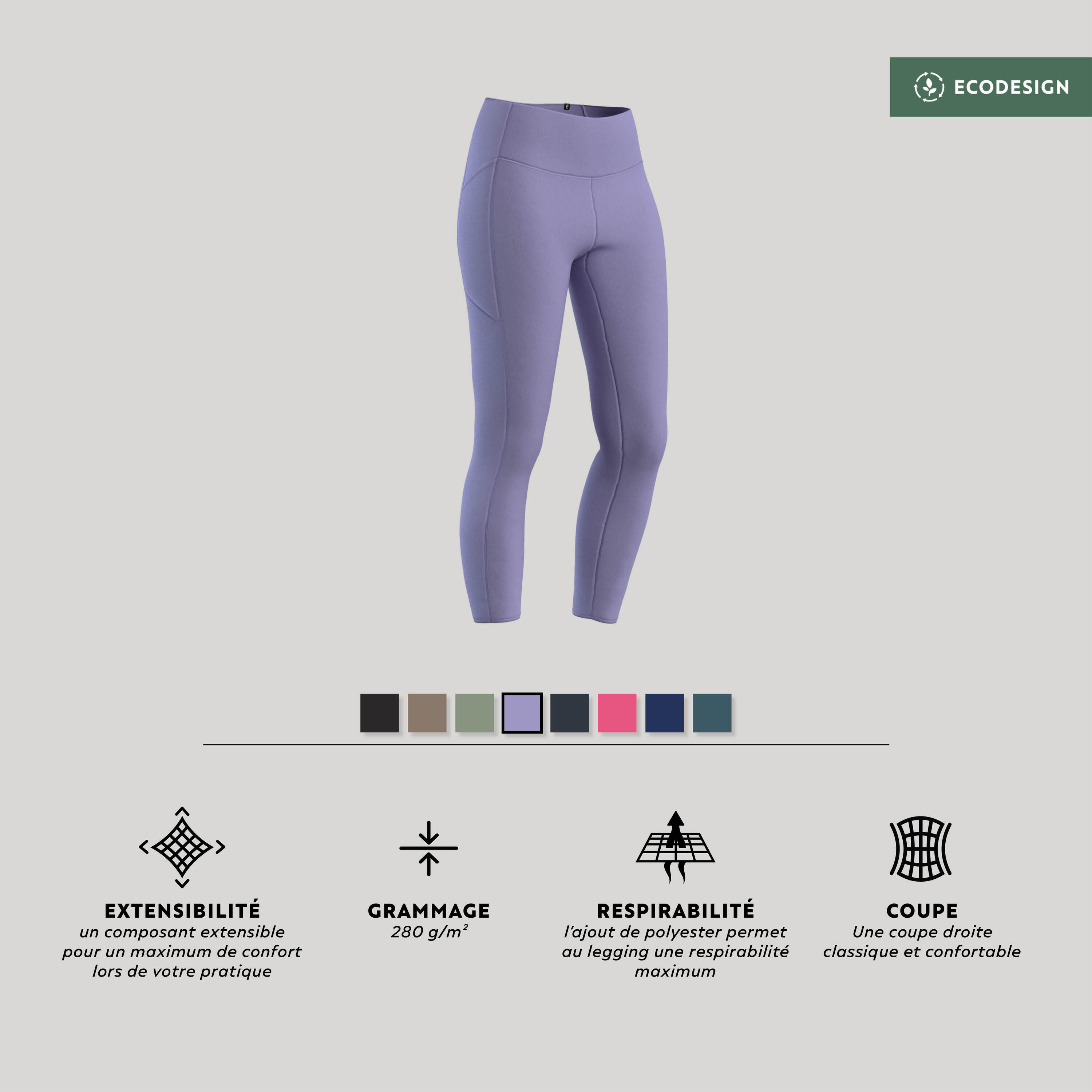 Legging de fitness taille haute femme, violet 7/7