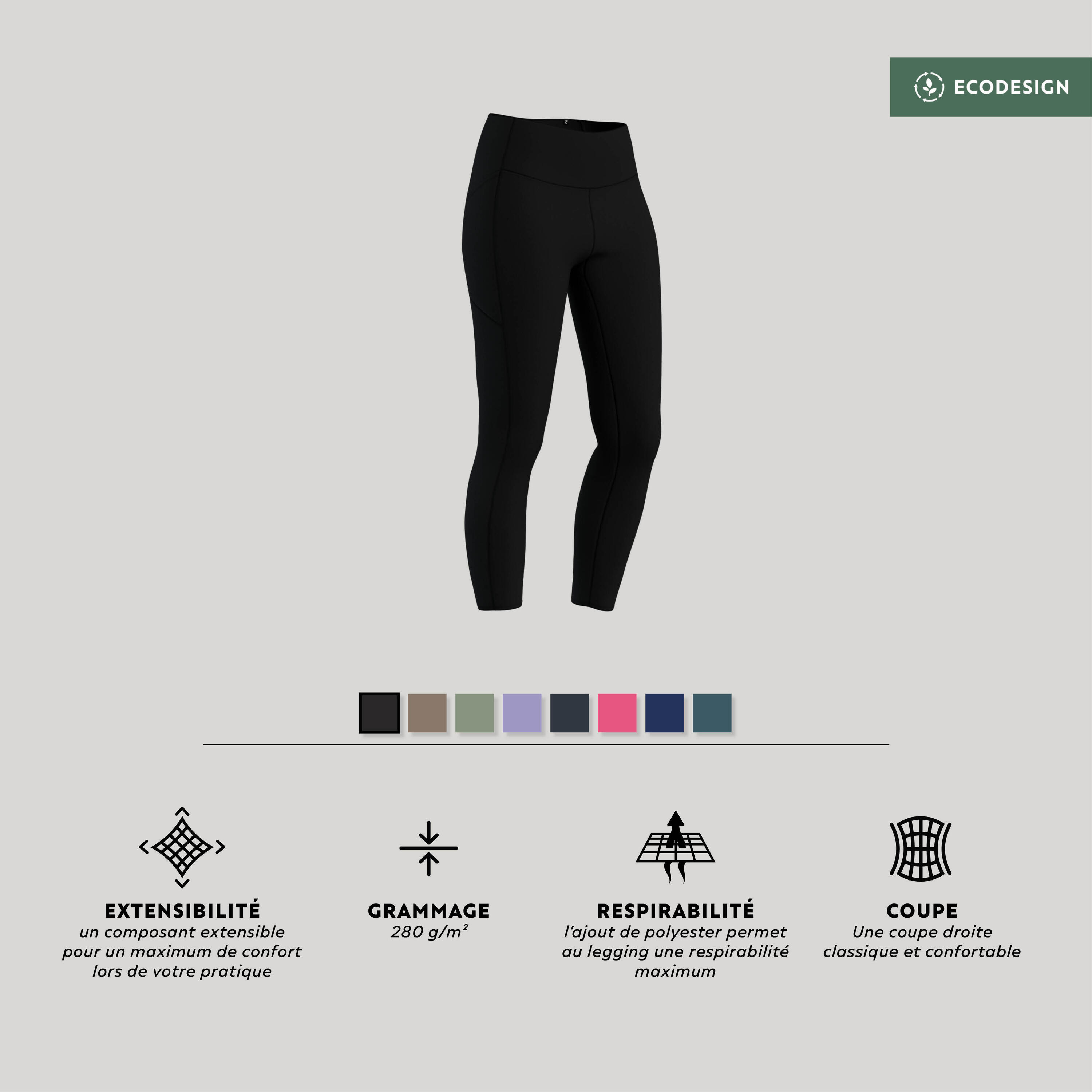 Legging de fitness taille haute femme, noir 8/13