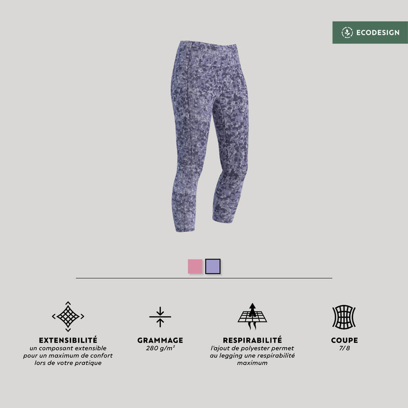 Legging 7/8 Fitness Femme galbant - 520 imprimé violet