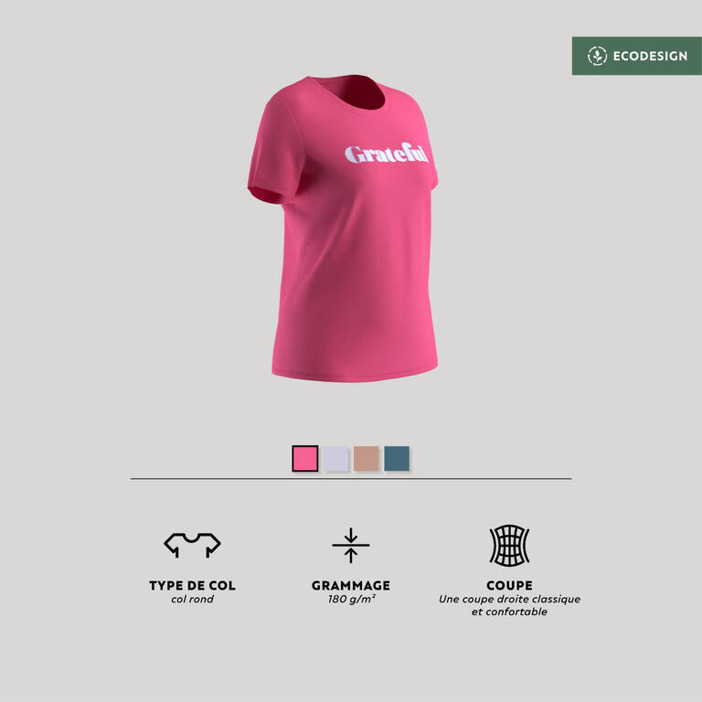 Women's Regular Fitness T-Shirt 500 Essentials - Geranium Pink Print