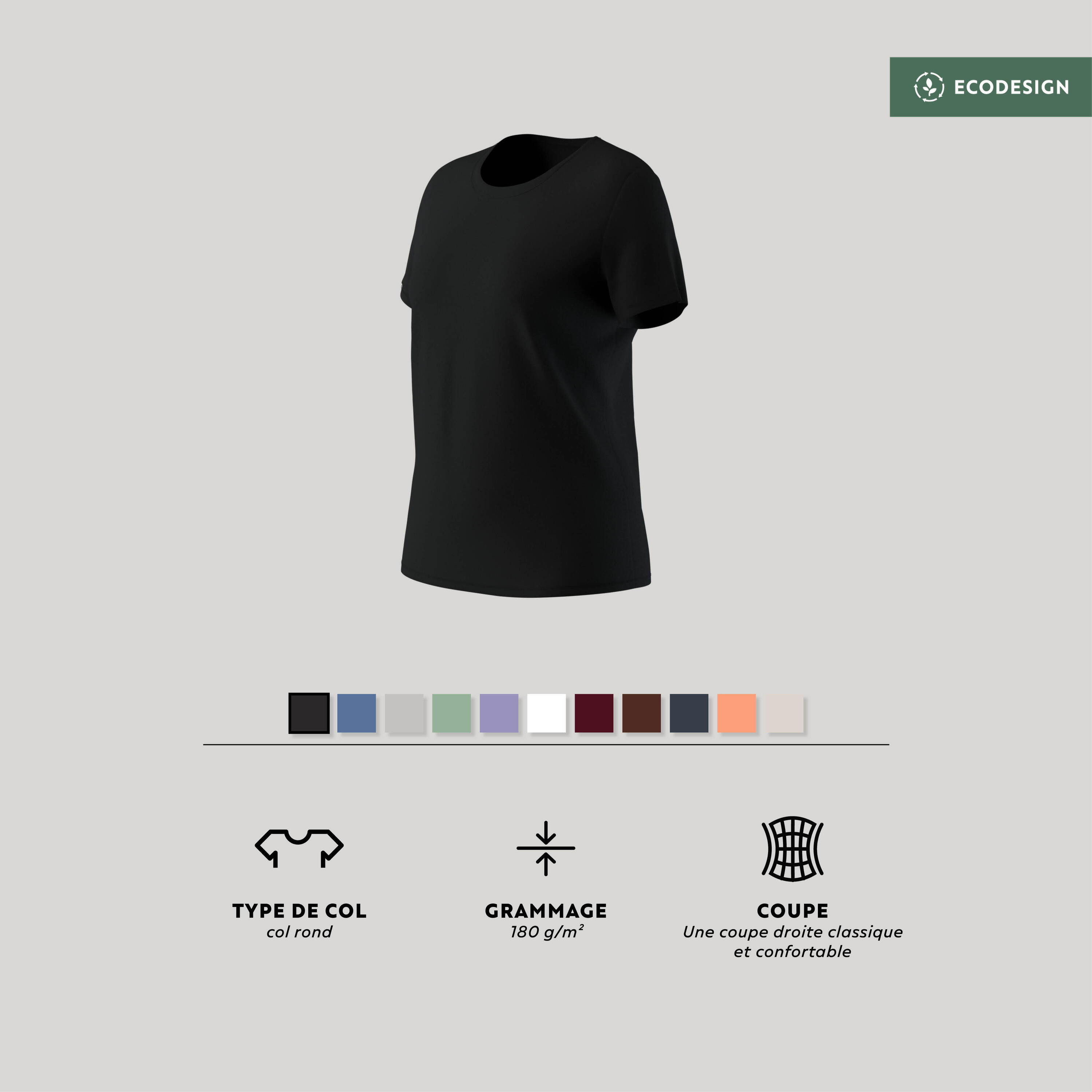 Tee-shirt en coton col rond femme, noir 8/11