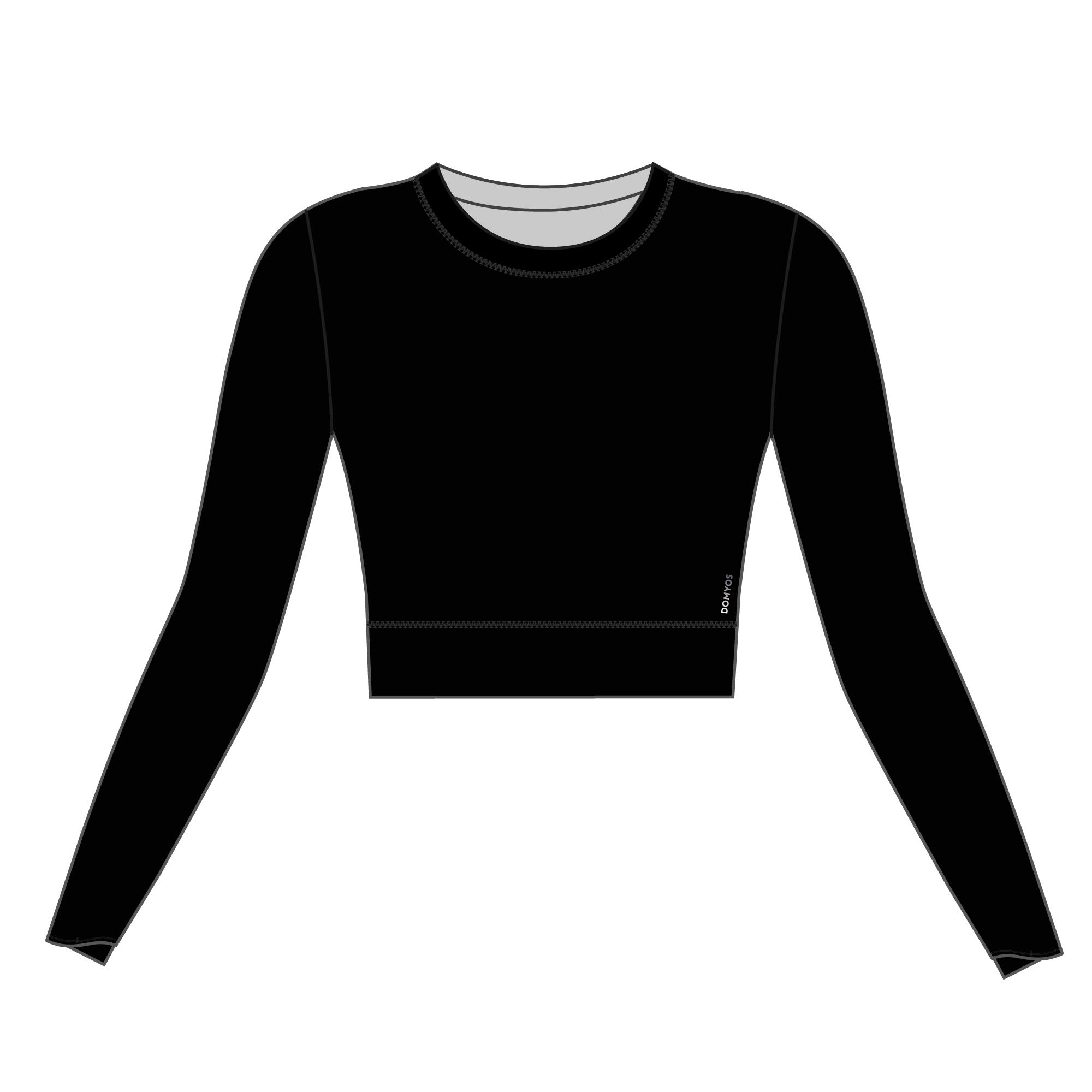 Women's Fitness Long-Sleeved Cropped T-Shirt - Black 6/7