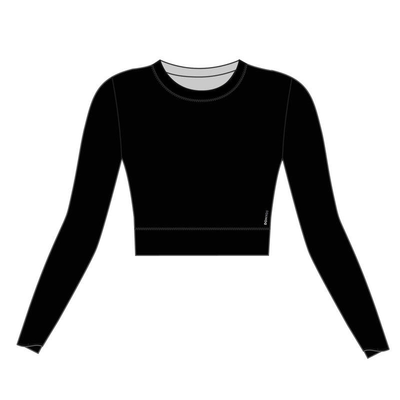 Kadın Siyah Uzun Kollu Crop Spor Tişörtü - Fitness Kardiyo