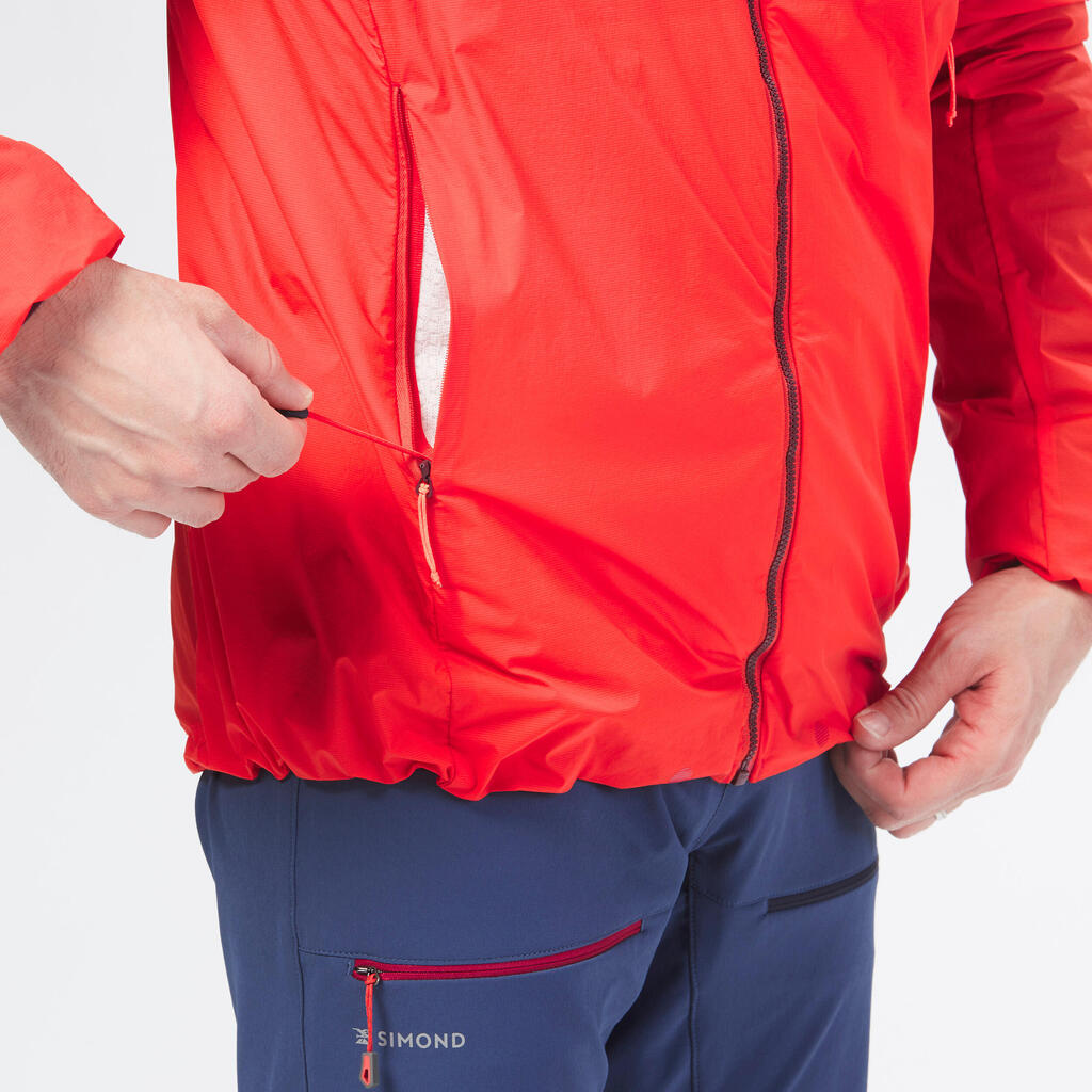 Vīriešu vēja necaurlaidīga alpīnisma jaka, oranži sarkana