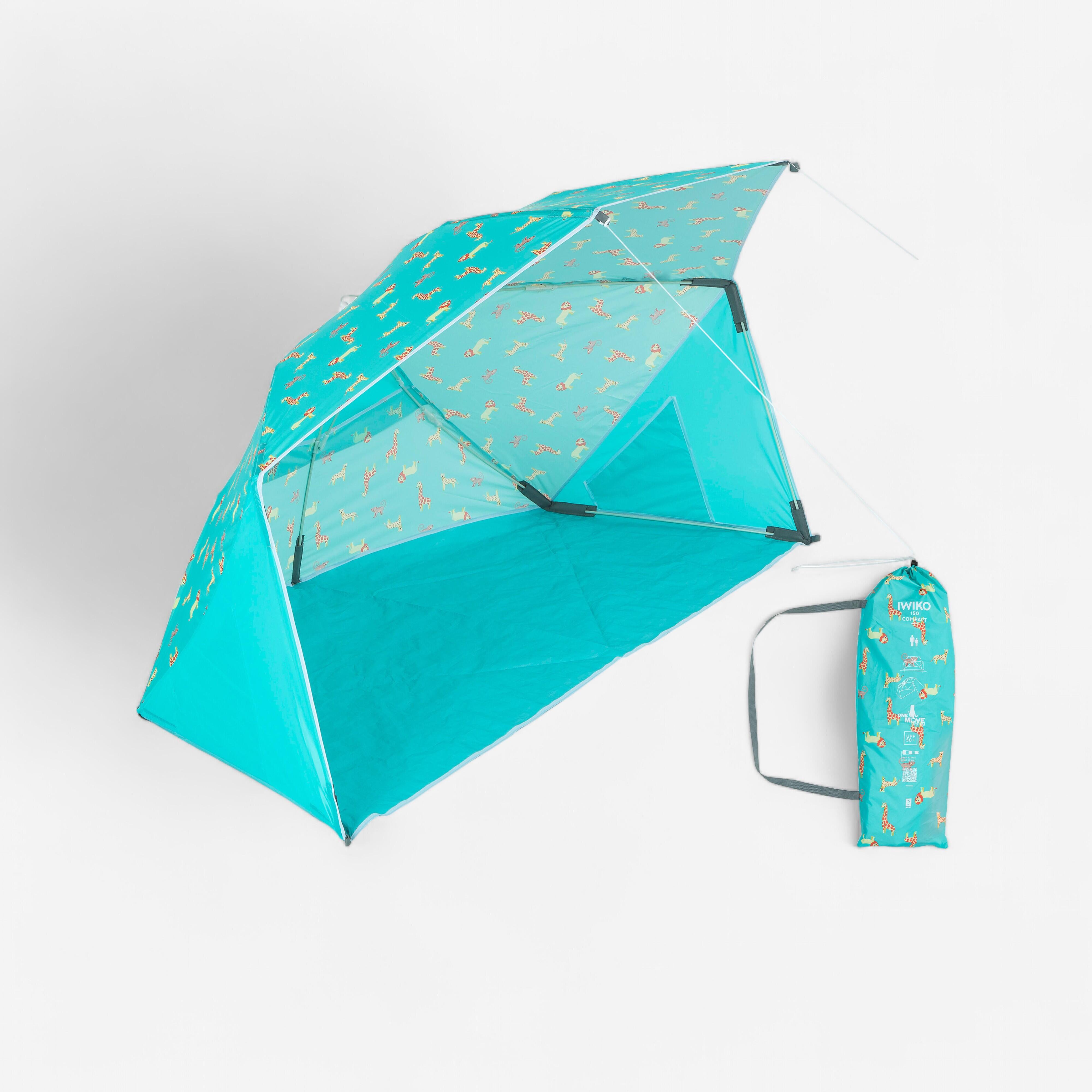 Baby compact beach tent UPF50+ 1.5 places - Iwiko 150 printed blue