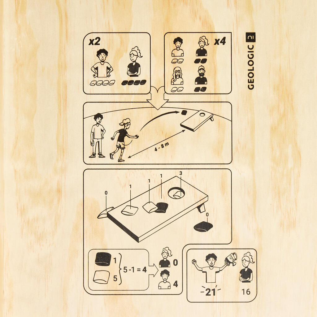 Cornhole Spielset Kompakt - 1 Brett mit 8 Säckchen
