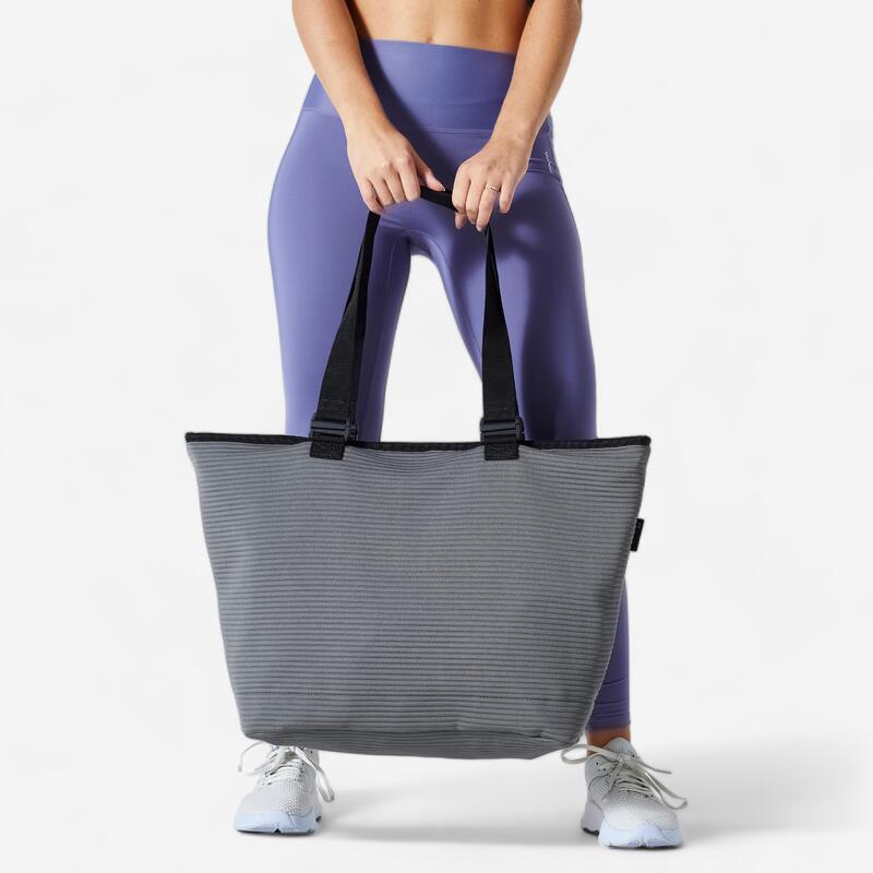 Bolsa gimnasio fitness 25L reversible Mujer Domyos gris crudo