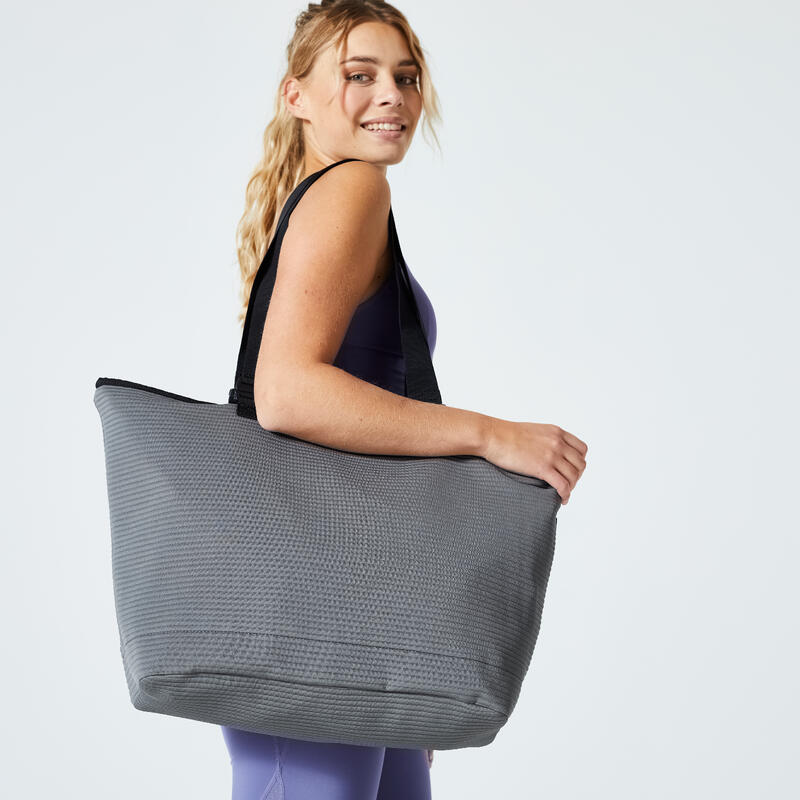 Bolsa gimnasio fitness 25L reversible Mujer Domyos gris crudo