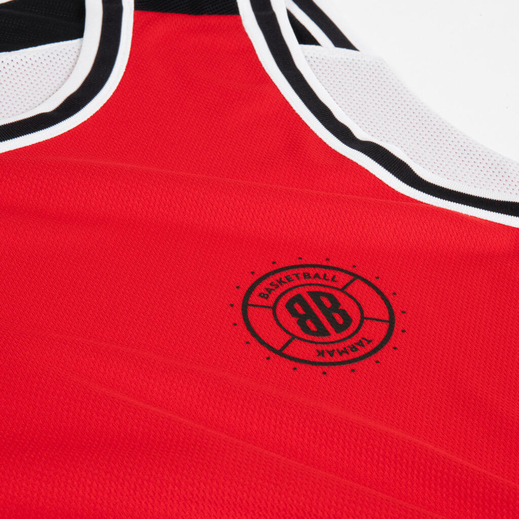 Damen/Herren ärmellos wendbar Basketball Trikot ‒ T500 weiss/rot