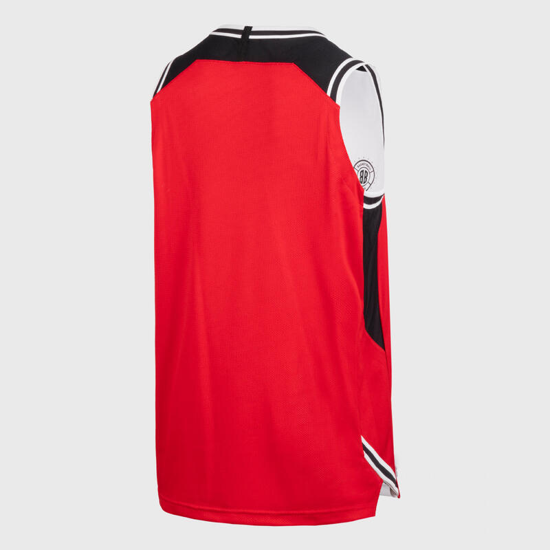 OMKEERBAAR MOUWLOOS BASKETBALSHIRT VOOR HEREN/DAMES T500 WIT/ROOD