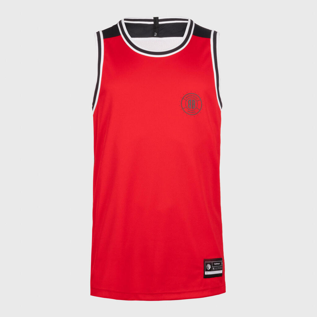 Damen/Herren ärmellos wendbar Basketball Trikot ‒ T500 weiss/rot