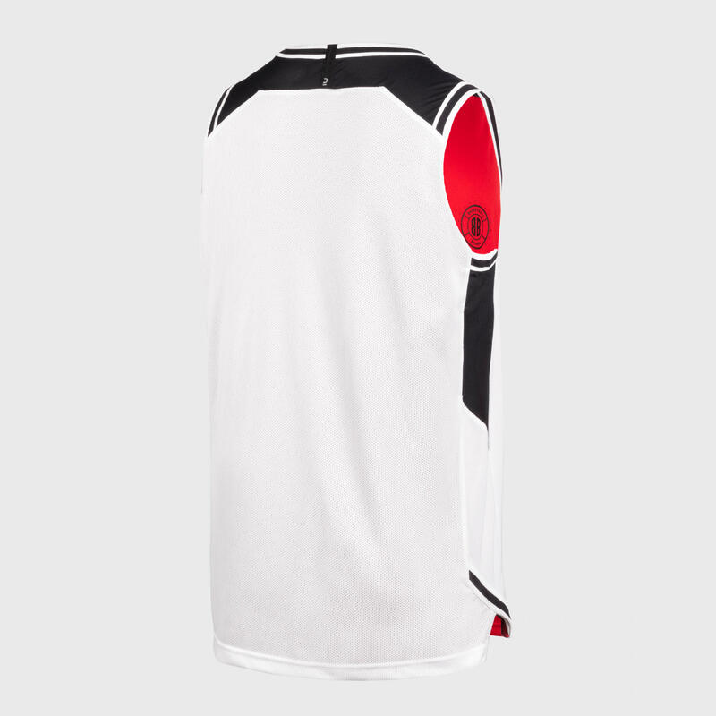 Damen/Herren ärmellos wendbar Basketball Trikot ‒ T500 weiss/rot