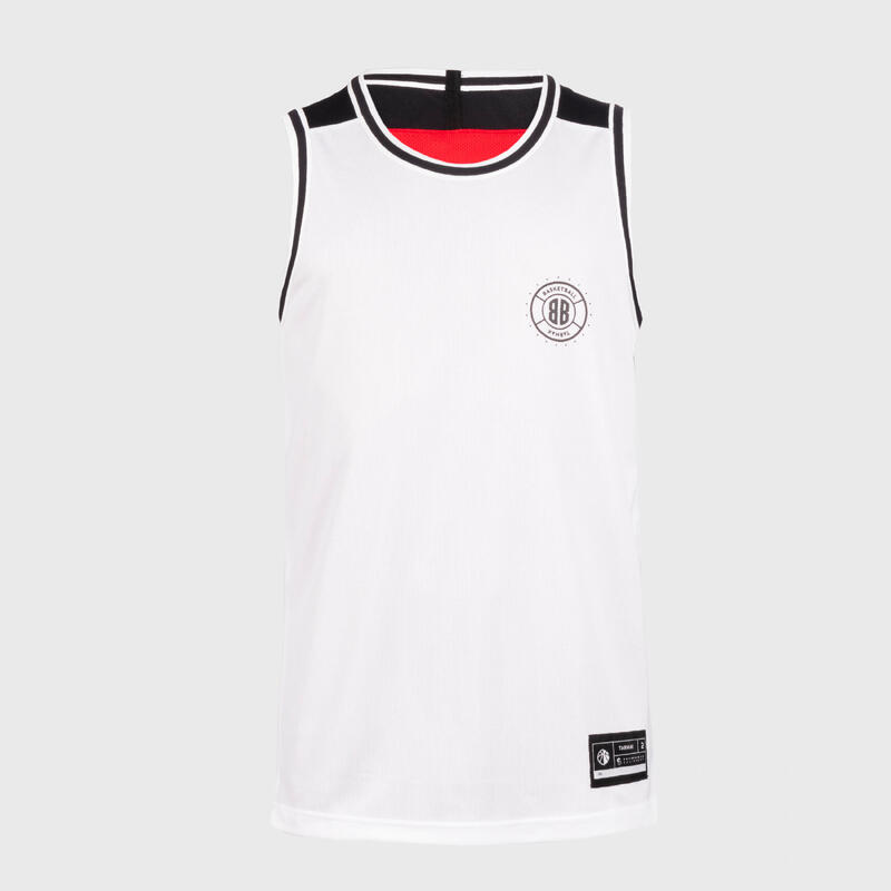 MAILLOT BASKETBALL SANS MANCHE REVERSIBLE HOMME/FEMME -  T500 BLANC ROUGE