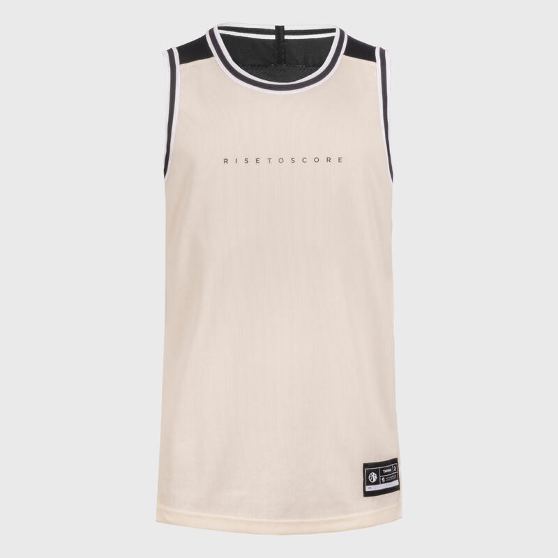 Basketbal shirt heren/dames T500R omkeerbaar zwart/beige