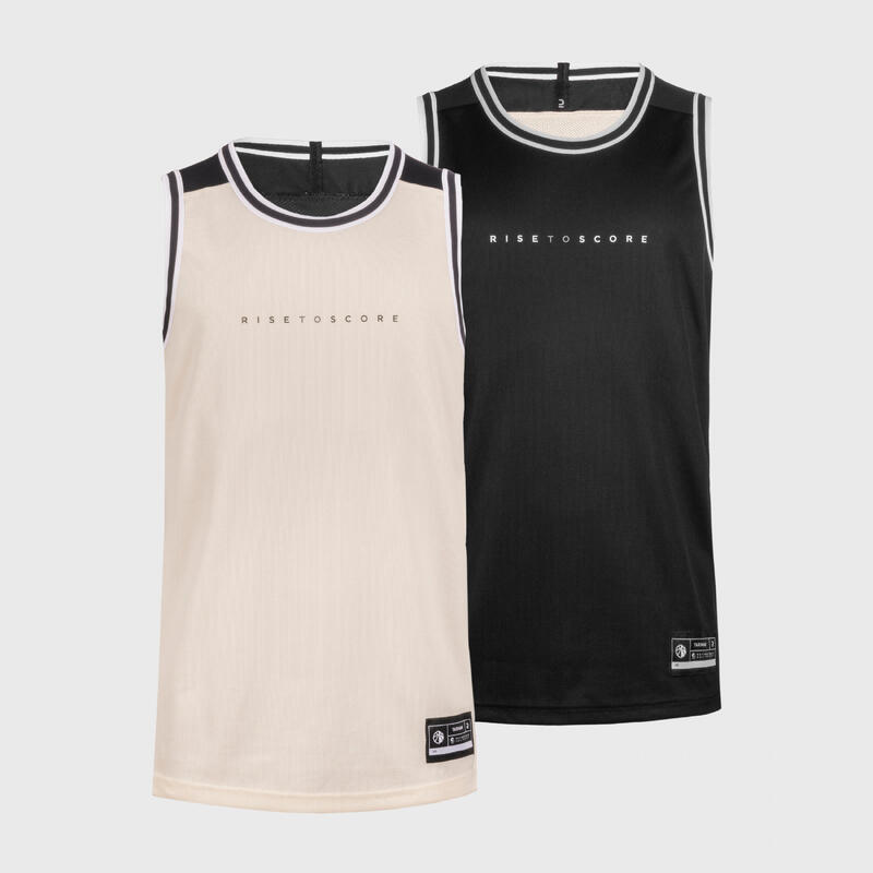 Basketbal shirt heren/dames T500R omkeerbaar zwart/beige