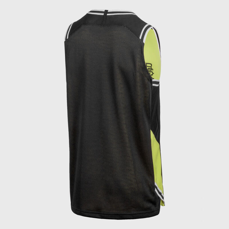 男/女款雙面無袖籃球球衣 T500－黑/萊姆綠