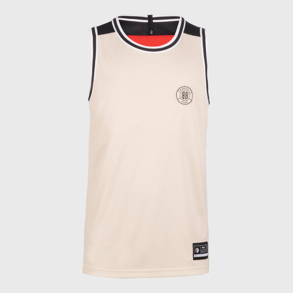 Maillot de Basketball sans manche reversible Adulte - T500 rouge beige