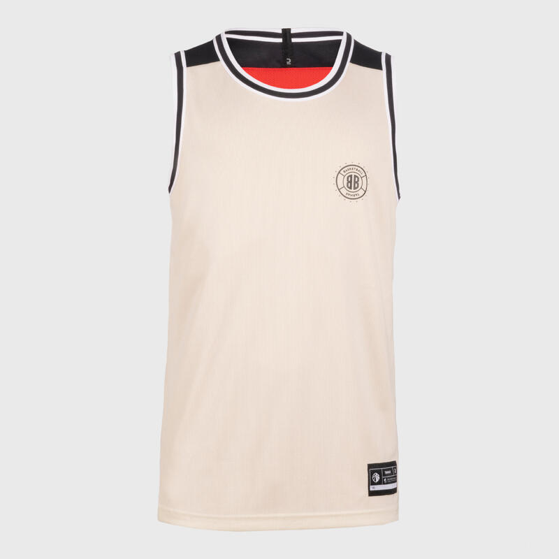 T-Shirt sem Mangas de Basquetebol Adulto T500 Reversível Vermelho/Bege