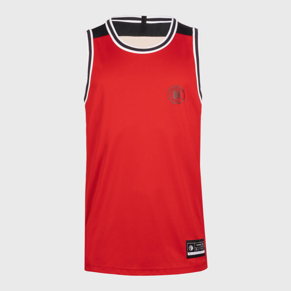 Damen/Herren ärmellos wendbar Basketball Trikot ‒ T500 weiss/rot