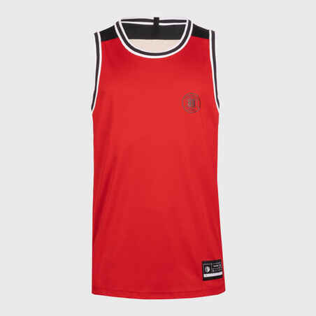 Adult 2-Way Sleeveless Basketball Jersey T500 - Red/Beige