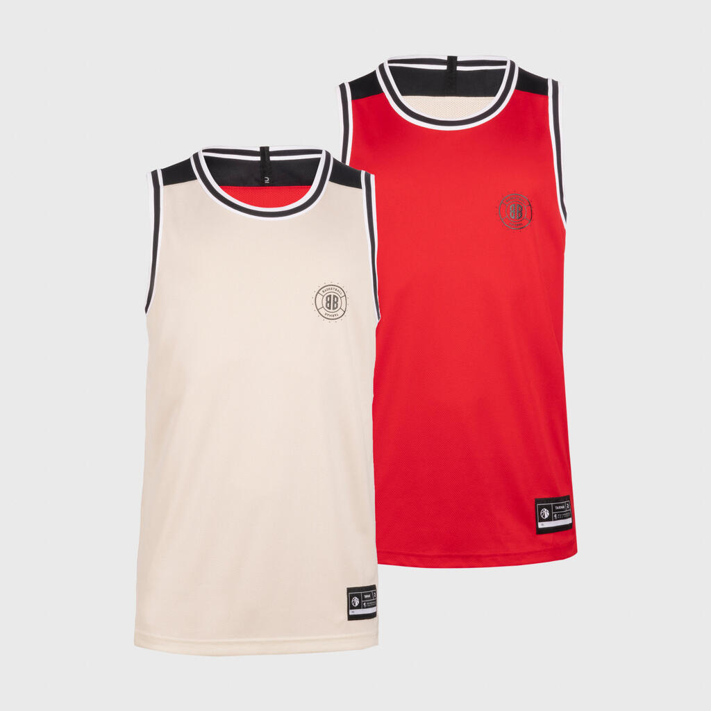 Men's/Women's Reversible Sleeveless Basketball Jersey T500 - White/Red