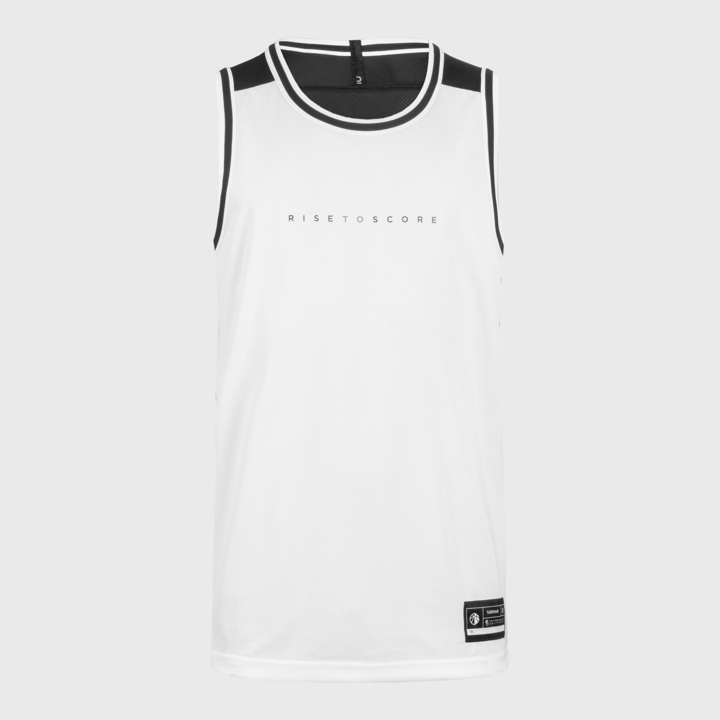 Maglia da basket senza maniche reversibile per adulti - T500 bianco nero