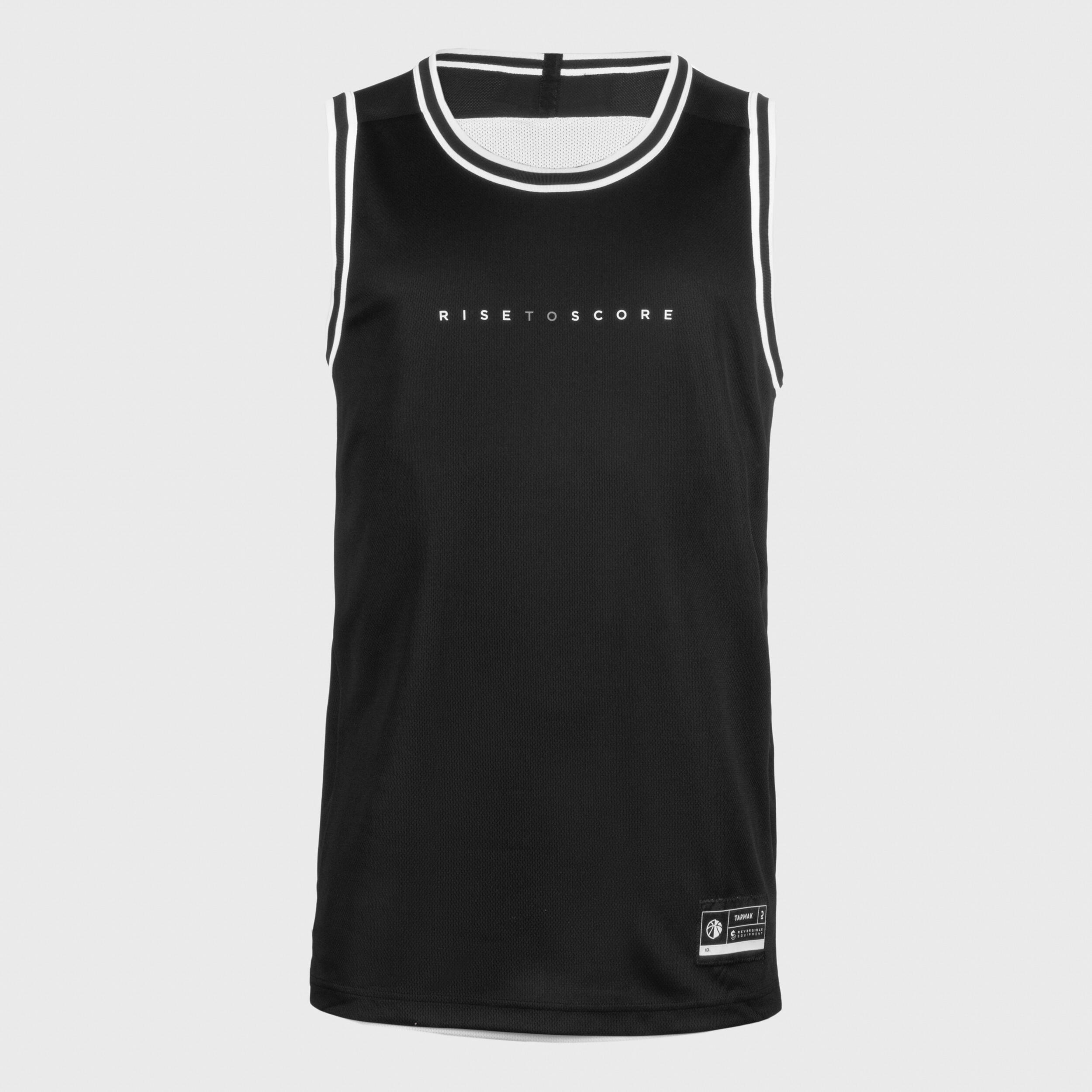 Basketbal shirt heren/dames T500 omkeerbaar zwart/wit 5/8