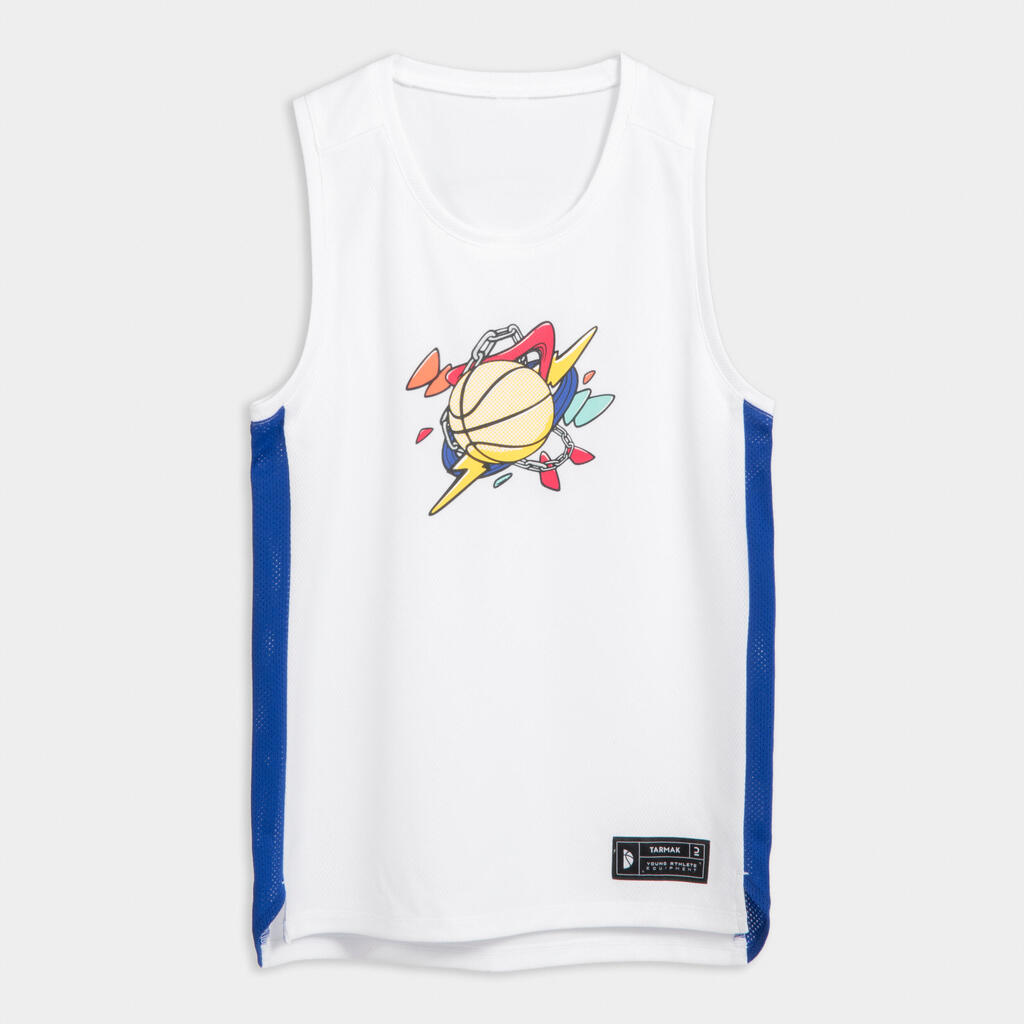 Kids' Sleeveless Basketball Jersey T500 - White