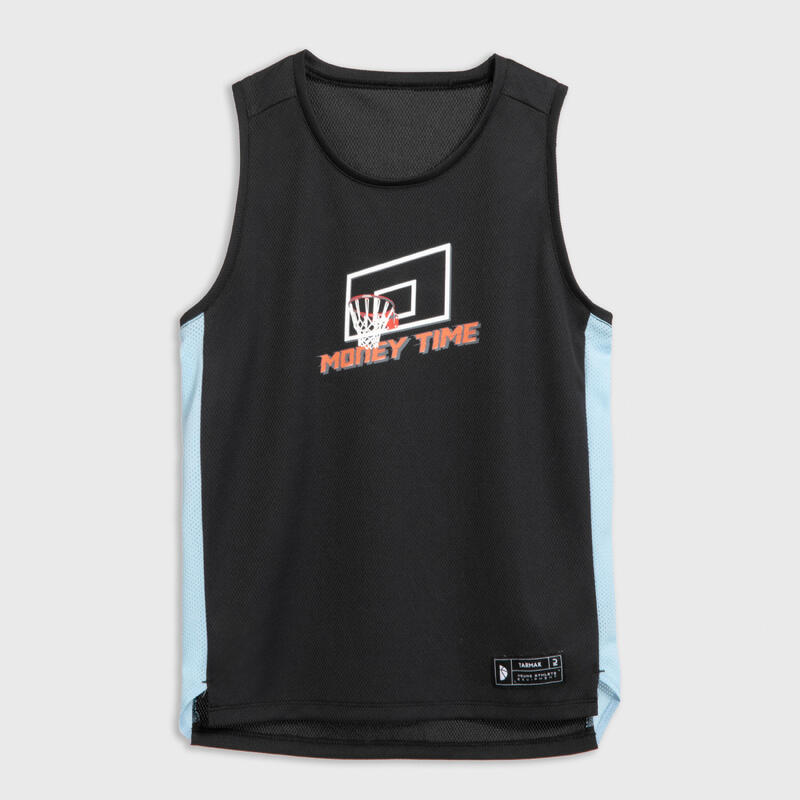 Basketbal shirt kind T500 zwart/lichtblauw