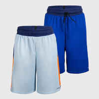 Kids' Reversible Basketball Shorts SH500R - Light Blue/Navy