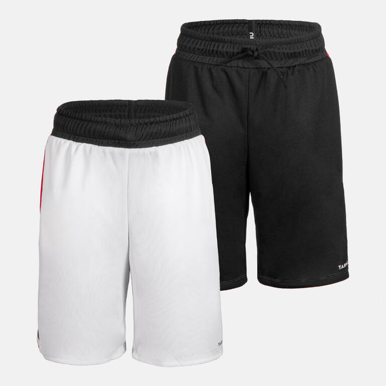 Kids' Reversible Basketball Shorts SH500R - Black/White/Red