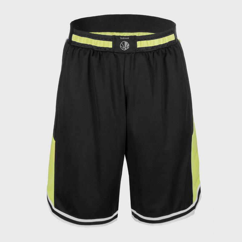 SHORT DE BALONCESTO REVERSIBLE HOMBRE/MUJER - SH500R NEGRO LIMÓN