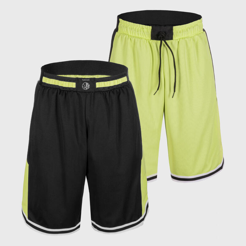 SHORT DE BALONCESTO REVERSIBLE HOMBRE/MUJER - SH500R NEGRO LIMÓN