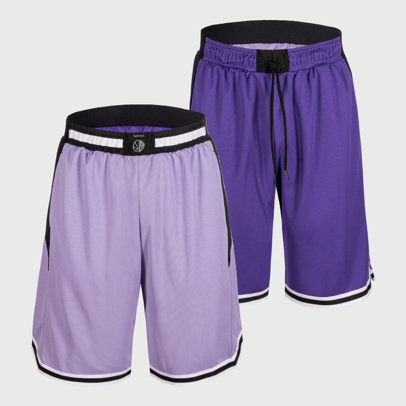 Omkeerbare basketbalshort voor heren/dames SH500R paars lila