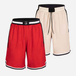 Kids' Reversible Basketball Shorts SH500 - Red/Beige