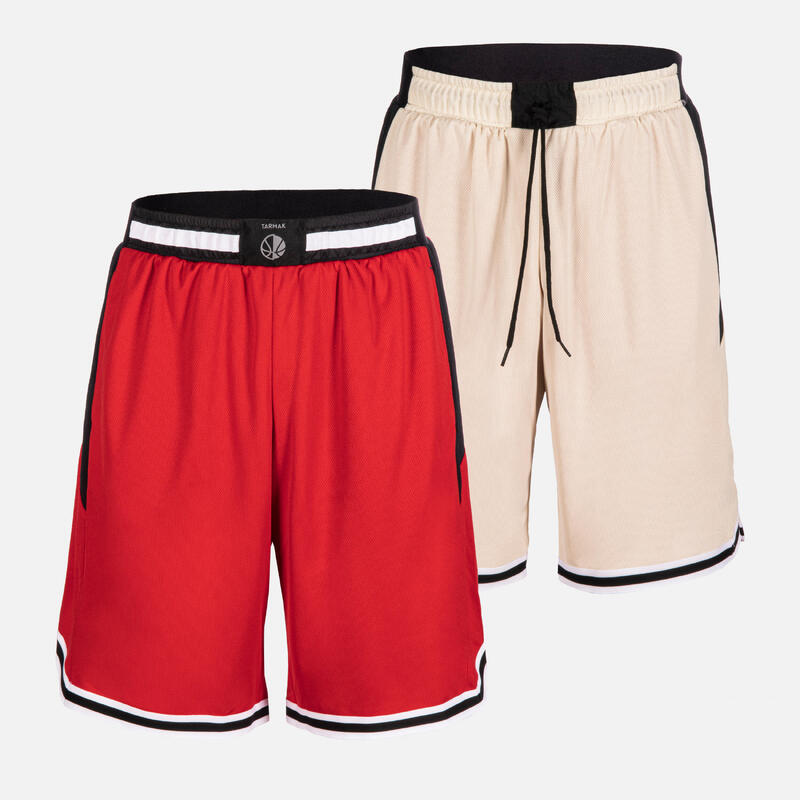 Omkeerbare basketbalshort voor volwassenen SH500 rood/beige