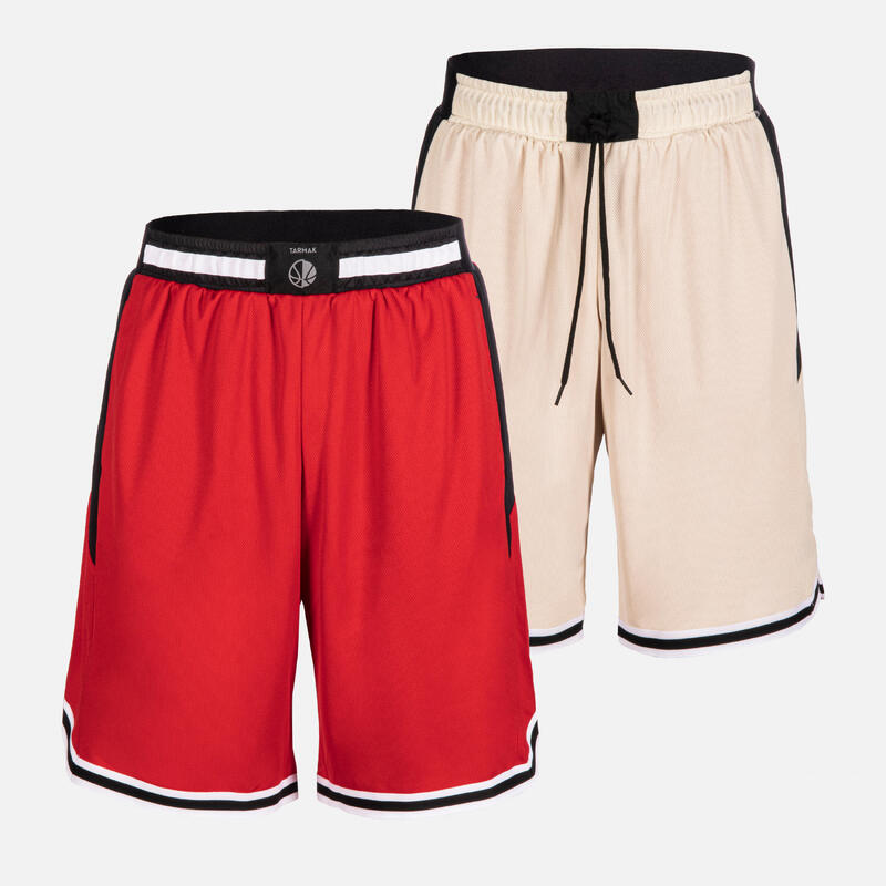 Pantaloncini basket adulto SH 500 reversibili rosso-beige