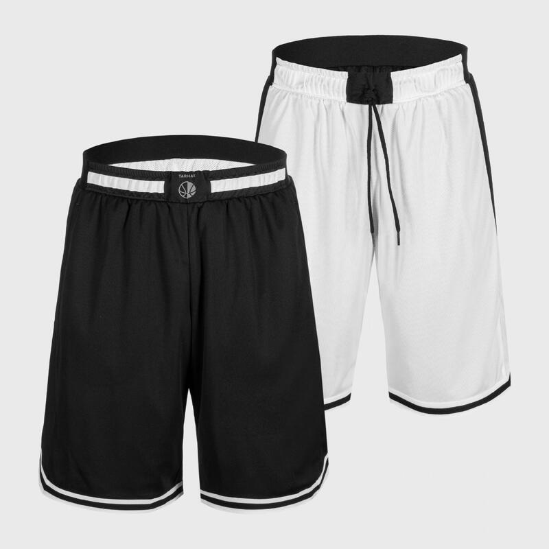 Omkeerbare basketbalshort voor volwassenen SH500R zwart/wit