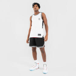 MAILLOT BASKETBALL SANS MANCHE REVERSIBLE HOMME/FEMME - T500R BLANC MARINE  USA - Decathlon Tunisie