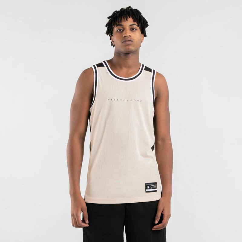 Basketbalový oboustranný dres T500 černo-béžový 