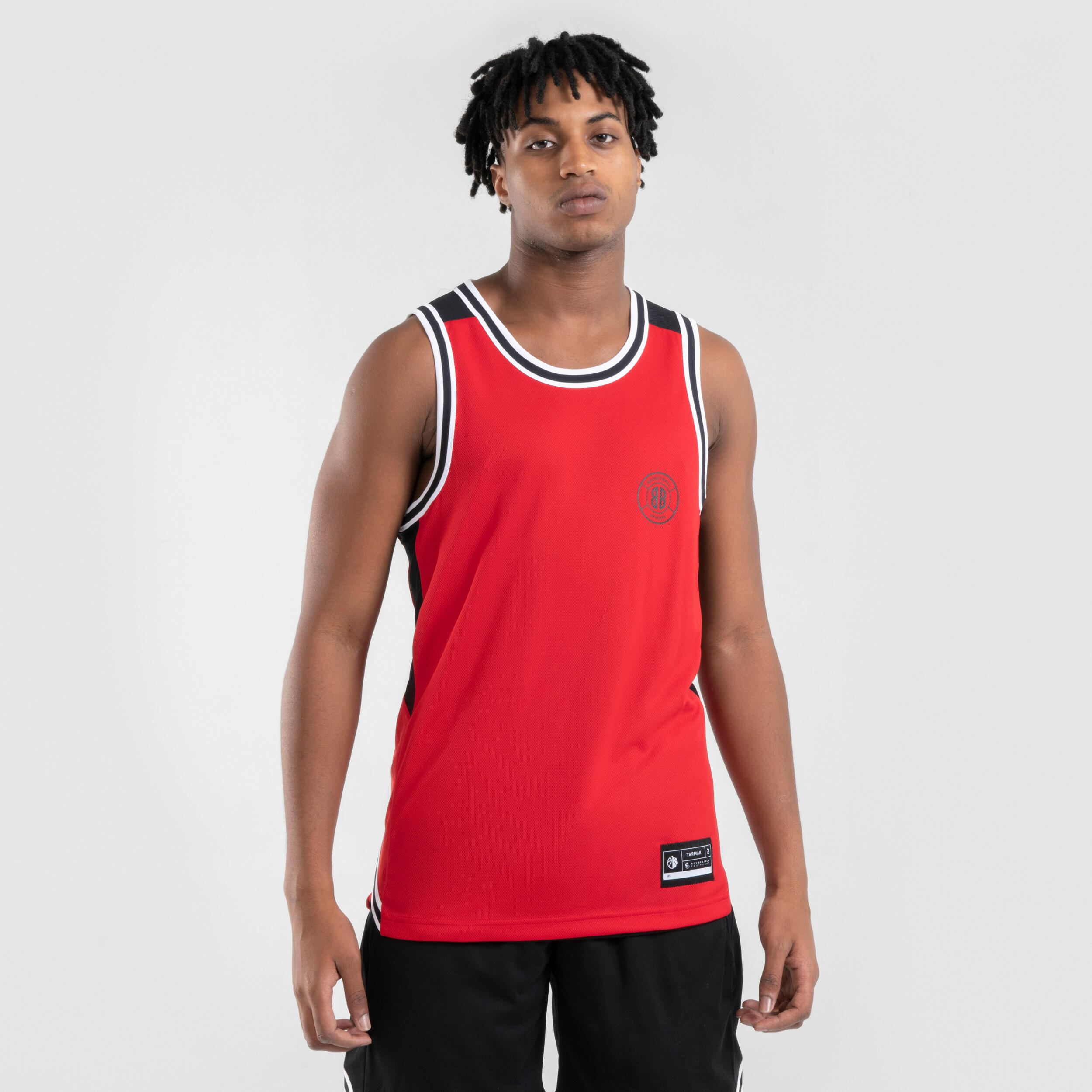 TARMAK Men's/Women's Reversible Sleeveless Basketball Jersey T500 - Black/Red