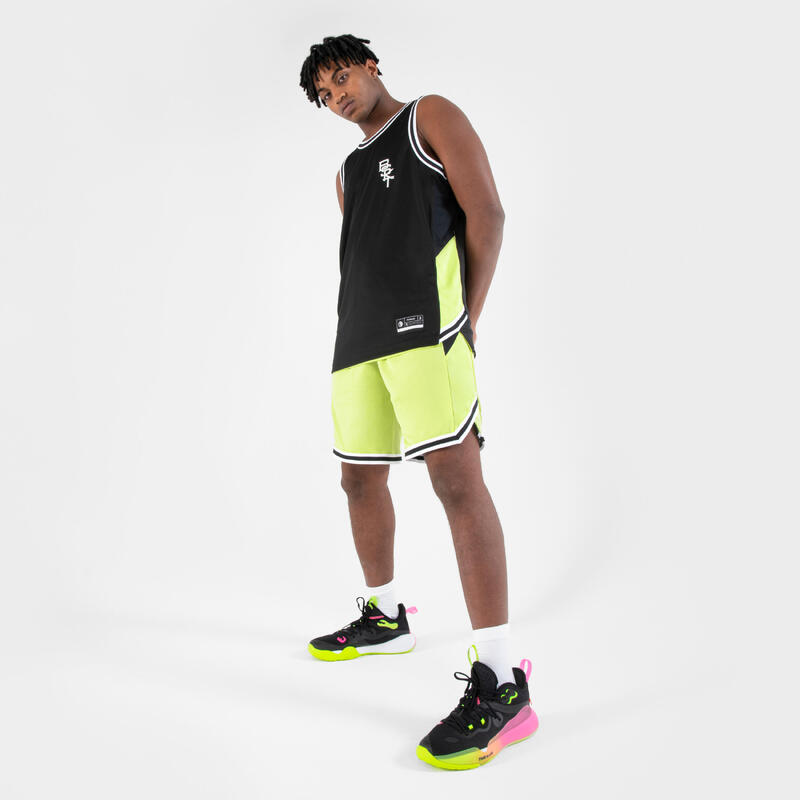 Men's/Women's Reversible Sleeveless Basketball Jersey T500 - Black/Lemon