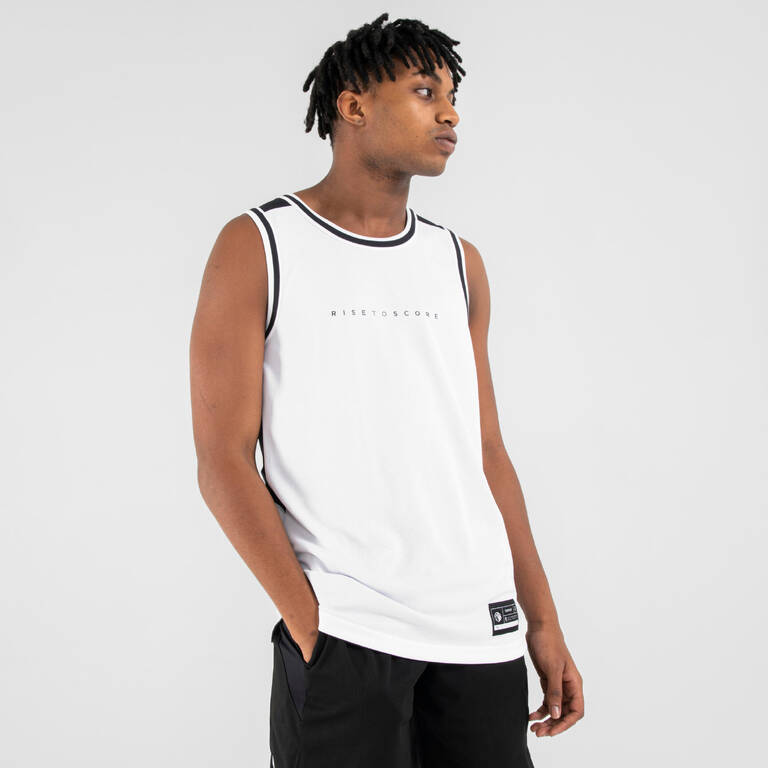 Adult Reversible Sleeveless Basketball Jersey T500 - Black/White