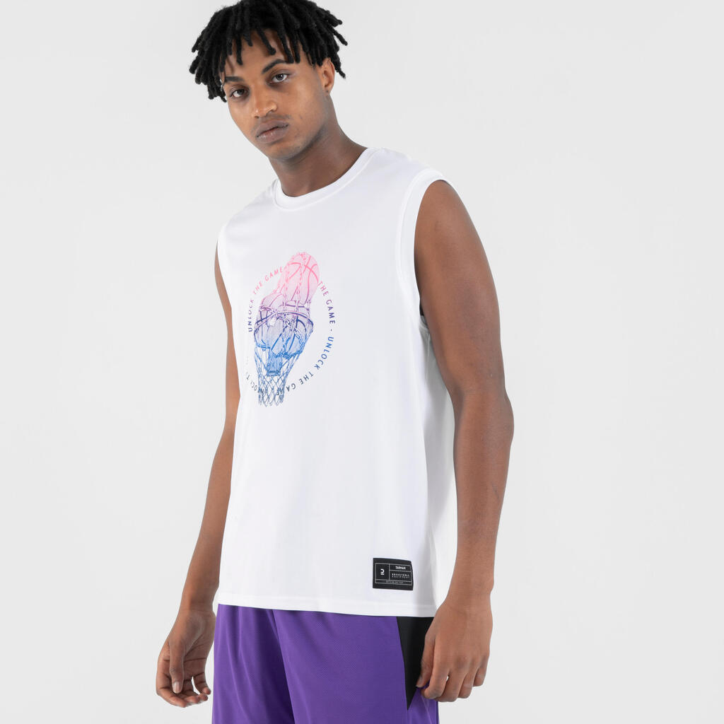 MAILLOT DE BASKETBALL SANS MANCHE HOMME/FEMME - TS500 BLANC