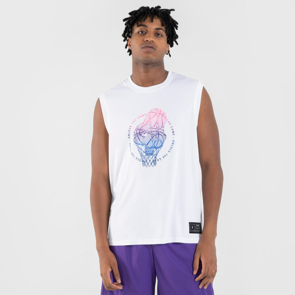 MAILLOT DE BASKETBALL SANS MANCHE HOMME/FEMME - TS500 BLANC