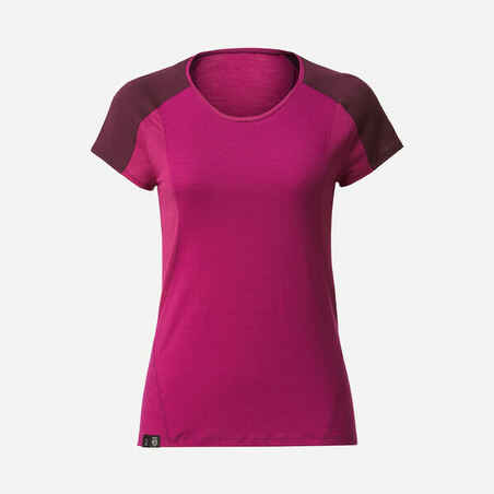 Camiseta de montaña y trekking manga corta lana merino Mujer  MT500